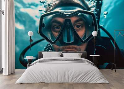 portrait of scuba diver underwater Wall mural