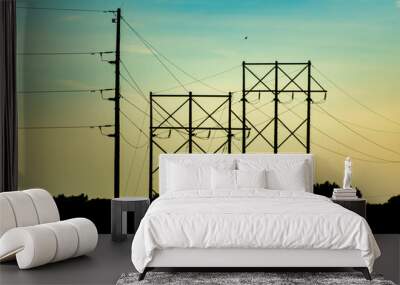 power lines in the sunset Wall mural