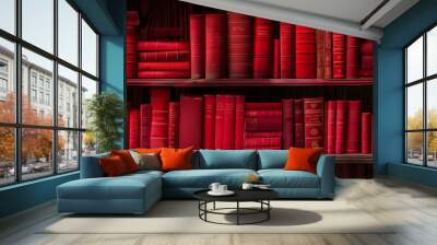 red books on a shelf Wall mural