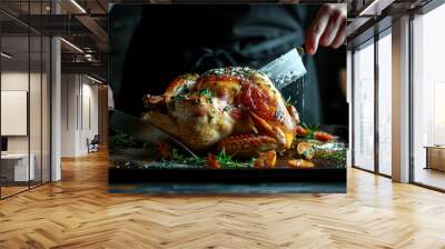 chef cutting roasted chicken  Wall mural