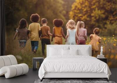 children of all colors walking together Wall mural