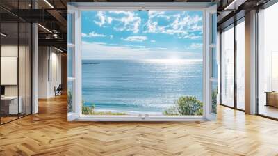 open window to the view of ocean and coast Wall mural