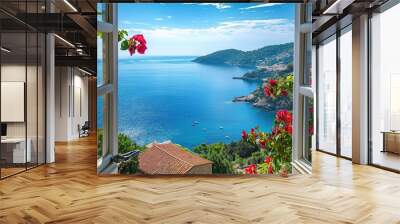 open window to the view of  the ocean Wall mural