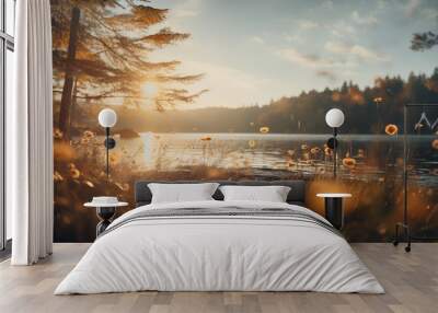 sunrise over the river Wall mural