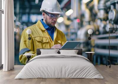 workers in warehouse - concept of digitalization nd stream lining processes in industrial work places  Wall mural