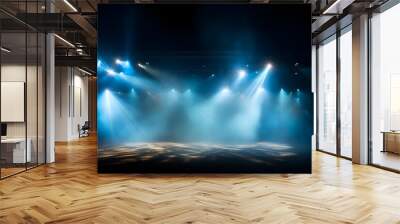 Stage and blue smoke night lighting in fog searchlight beams Wall mural