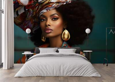 studio portrait of a stylish modern black woman wearing elegant high-fashion clothes Wall mural