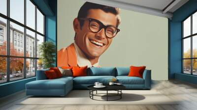 studio portrait of happy man, 1960s fashion Wall mural