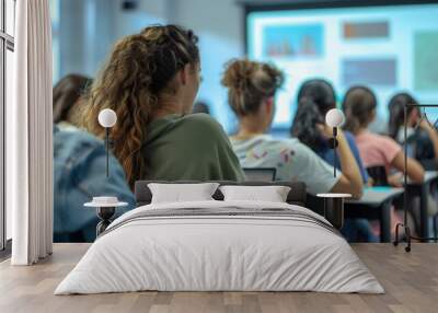 A classroom with students learning about technology and digital skills, preparing for a tech-driven workforce. Wall mural