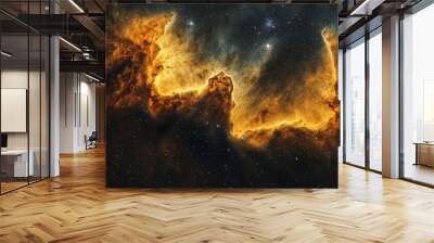 Golden Nebula with Stars. Wall mural