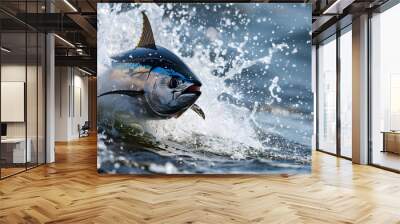 tuna breaching water surface, action shot splash Wall mural