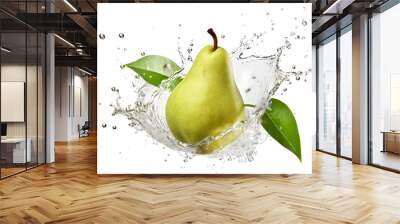 water splash with pear isolated on white background Wall mural