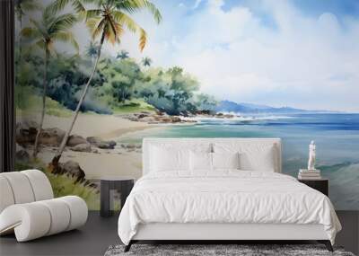 watercolour painting of the tropical beach landscape, a picturesque natural environment Wall mural