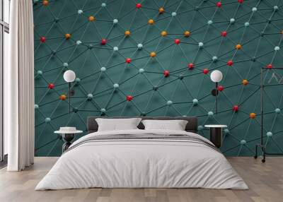 Abstract 3d render, composition, with orange, red, gree and lights blues colors. Geometric shapes.  Wall mural