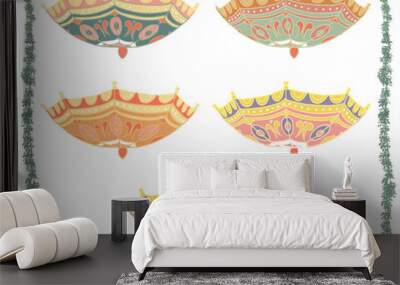 Set of different colored digitally drawn inverted umbrellas, used for decorations on many occassions.
 Wall mural