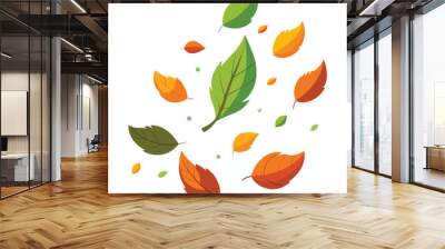 3D Falling Leaves on white Background Render, vector illustration Wall mural