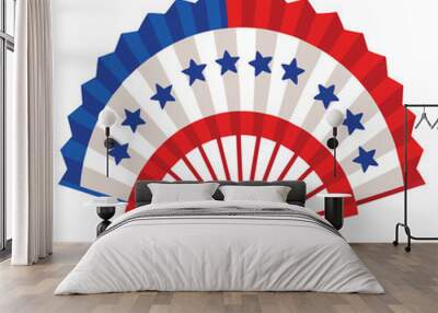 4th of July Paper Fan Decoration – Patriotic Red, White & Blue Design Isolated on White Background. Wall mural