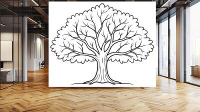 Autumn tree with autumn theme illustration on white background. Wall mural