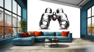 Black vector Hand Draw Binoculars sketching style illustration on white background. Wall mural