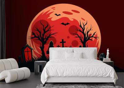 Blood Moon, Pumpkins, Zombies Halloween T-Shirt Vector Design Wall mural