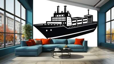 Cargo ship icon silhouette vector illustration on black and white Wall mural