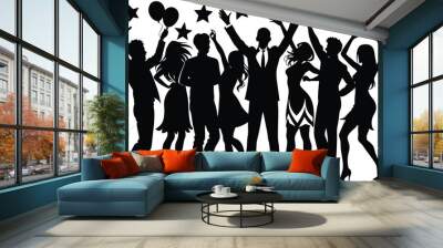 Group of party people silhouette illustration on white background. Wall mural