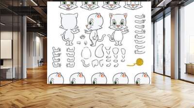 Vector cartoon style cat character for animation. Different emotions, gestures and poses. Isolated vector illustration. Wall mural