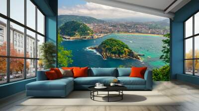 Aerial view of turquoise bay of San Sebastian or Donostia with beach La Concha, Basque country, Spain Wall mural