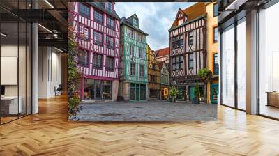 medieval square with typical houses in old town of Rouen, Normandy, France Wall mural