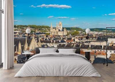 Panoramic aerial view of Rouen with famous cathedral, Normandy, France Wall mural