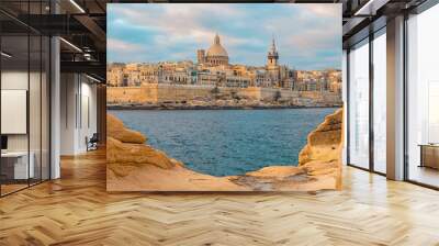 View of Valletta, Malta old town skyline from Sliema city on the other side of Marsans harbor Wall mural