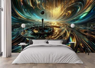 Metallic Water Drop in the Ocean Wall mural