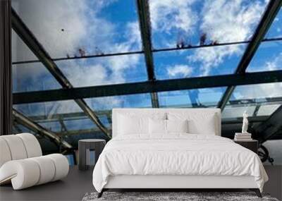 blue sky above glass greenhouse  Wall mural