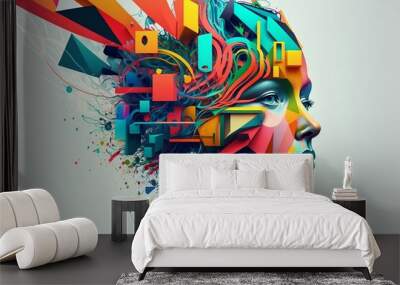 Colorful 3D collage illustration representing a person with a creative mind Wall mural