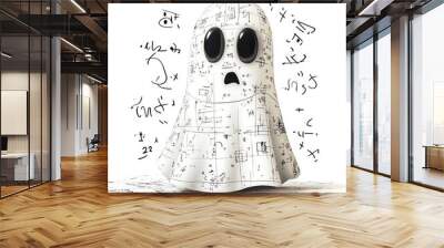 A spooky math problem with ghostly equations, Halloween theme, math nerds, eerie and nerdy, isolated on white background Wall mural