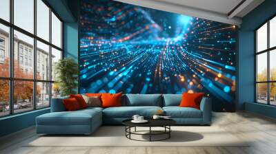 wallpaper of technology for sending and exchanging information or flow of data transmission, global network connection,Abstract technology blue background network connection empty space digital 
 Wall mural