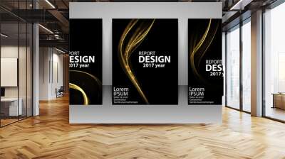 Brochure with futuristic gold light wave. Report, flyer, business layout, presentation template A4 size. Vector illustration. Wall mural