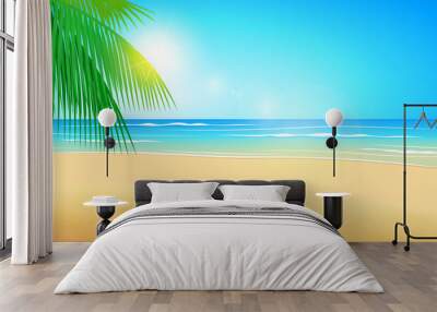 Illustration Summer beach and palm trees Wall mural