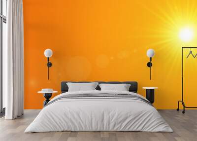 The sun shines brightly. With an orange sky in the evening Wall mural