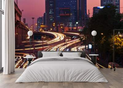 traffic in city at night Wall mural