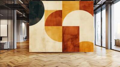 A mid-century modern background featuring retro geometric patterns in earthy tones Wall mural