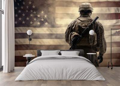 American soldier with flag background Wall mural