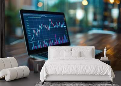 Graphs and charts displaying financial growth on a laptop screen. Wall mural