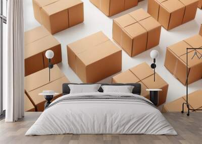 stack of cardboard boxes isolated on white background online sell concept Wall mural