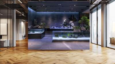 The elegant base is equipped with a high freshwater fish tank and a low freshwater fish tank, Wall mural