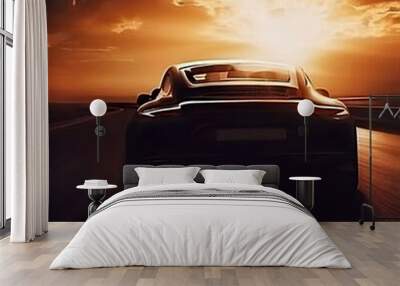 car on the road at sunset Wall mural