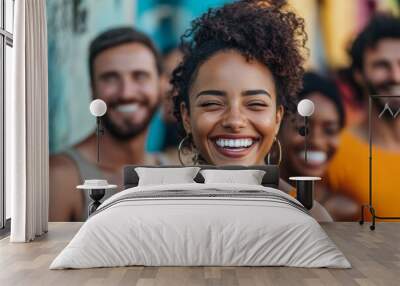 Large group of laughing african woman and caucasian and latin american and hispanic man, Generative AI Wall mural