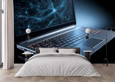 A close-up of an illuminated laptop keyboard, showcasing technology for efficient work and typing. Wall mural