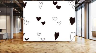 Cute hand drawn heart illustration set on a white background.  Vector illustration heart icons. Hand drawn isolated black heart collection. Wall mural