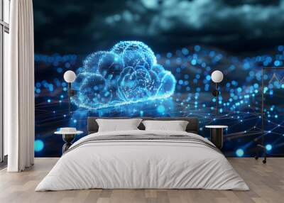 3D illustration, concept image. Embossed mesh representing internet connections in cloud computing Wall mural